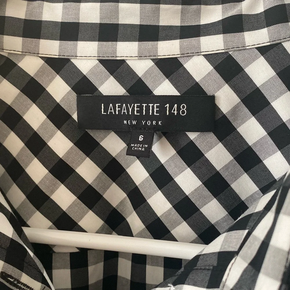 Lafayette 148 New York Black & White Gingham Button-Down Shirt - Picture 6 of 7